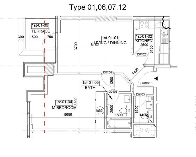 1 Bedroom Floor Plan ADCP B/C55 01-07-12 layout Khalifa Complex in khalifa City A