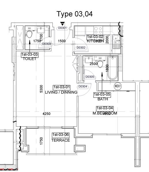1 Bedroom floor plan 03-04 ADCP P/2910 in Khalifa Complex in Khalifa City A